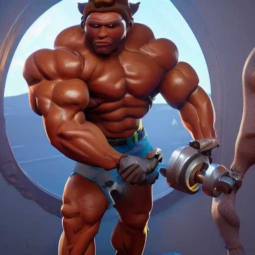 Image similar to bodybuilder jonesy from fortnite, au naturel, hyper detailed, digital art, trending in artstation, cinematic lighting, studio quality, smooth render, unreal engine 5 rendered, octane rendered, art style by klimt and nixeu and ian sprigger and wlop and krenz cushart