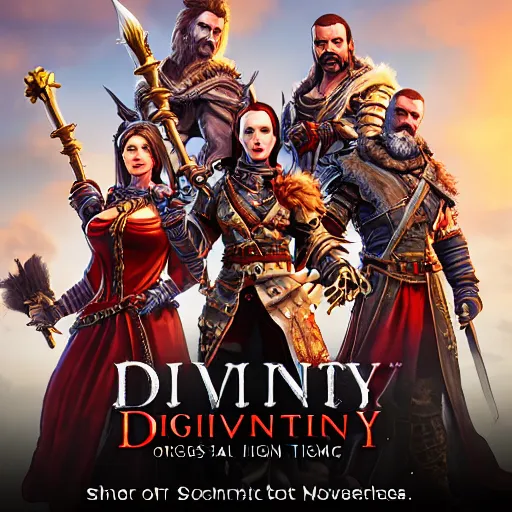 Image similar to divinity original sin 2 movie poster, high detail