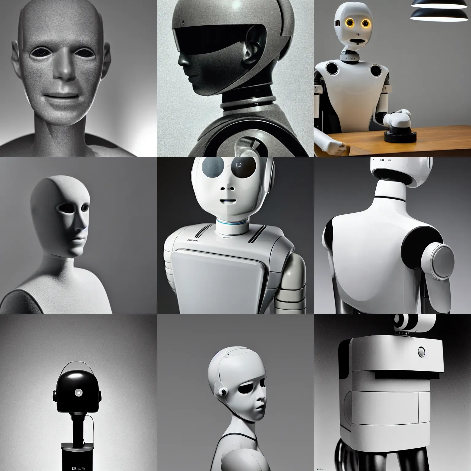 Prompt: a modernist humanoid robot by dieter rams for braun, 1 9 6 0 s, product shot, portrait, studio lighting