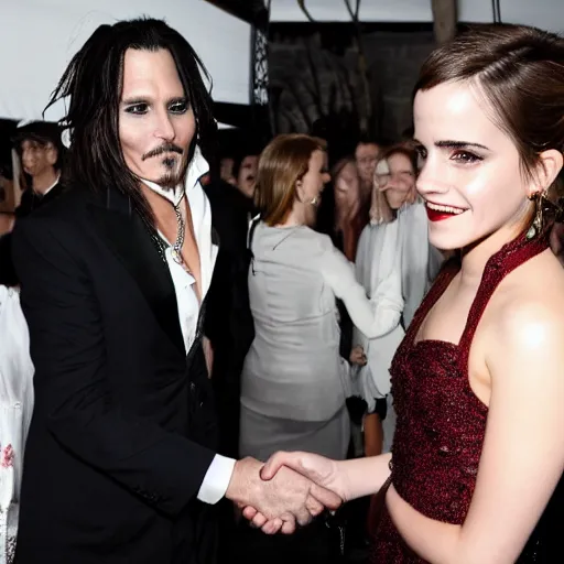 Image similar to emma watson and johnny depp shaking hands