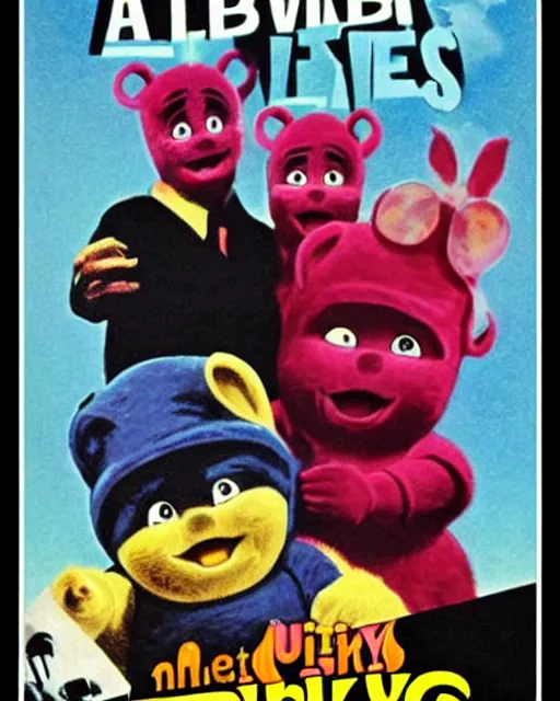 Image similar to a 1 9 6 0 s promotional poster for a gritty mafia - themed teletubbies movie, illustrated by robert mcginnis, poster design, 4 k