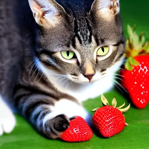 Image similar to A cat that is a strawberry, photo