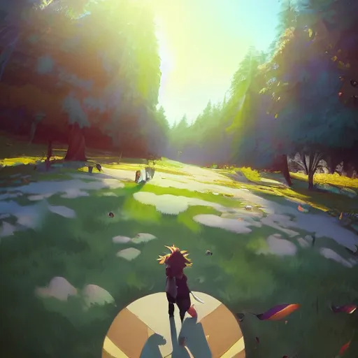 Image similar to bowerstone market fable 4 art, fisheye lens, first person perspective, by rhads, makoto shinkai and lois van baarle, ilya kuvshinov, ossdraws