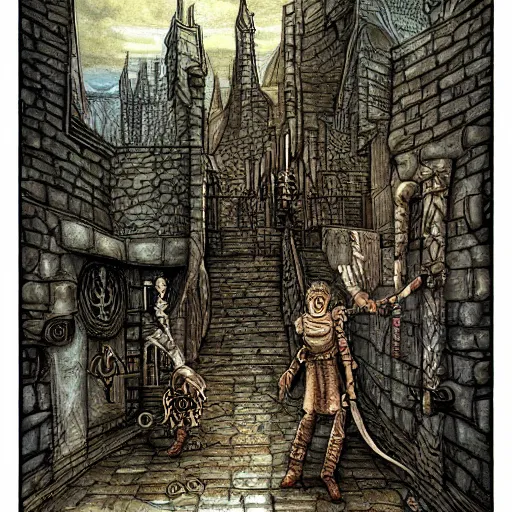 Image similar to the streets of sigil, planescape, tsr, by tony diterlizzi