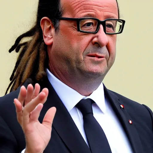 Prompt: François Hollande with dreadlocks, lots of dreadlocks on the head, short dreadlocks