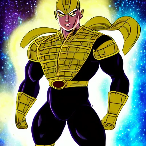 Prompt: golden freiza dressed like a Superhero