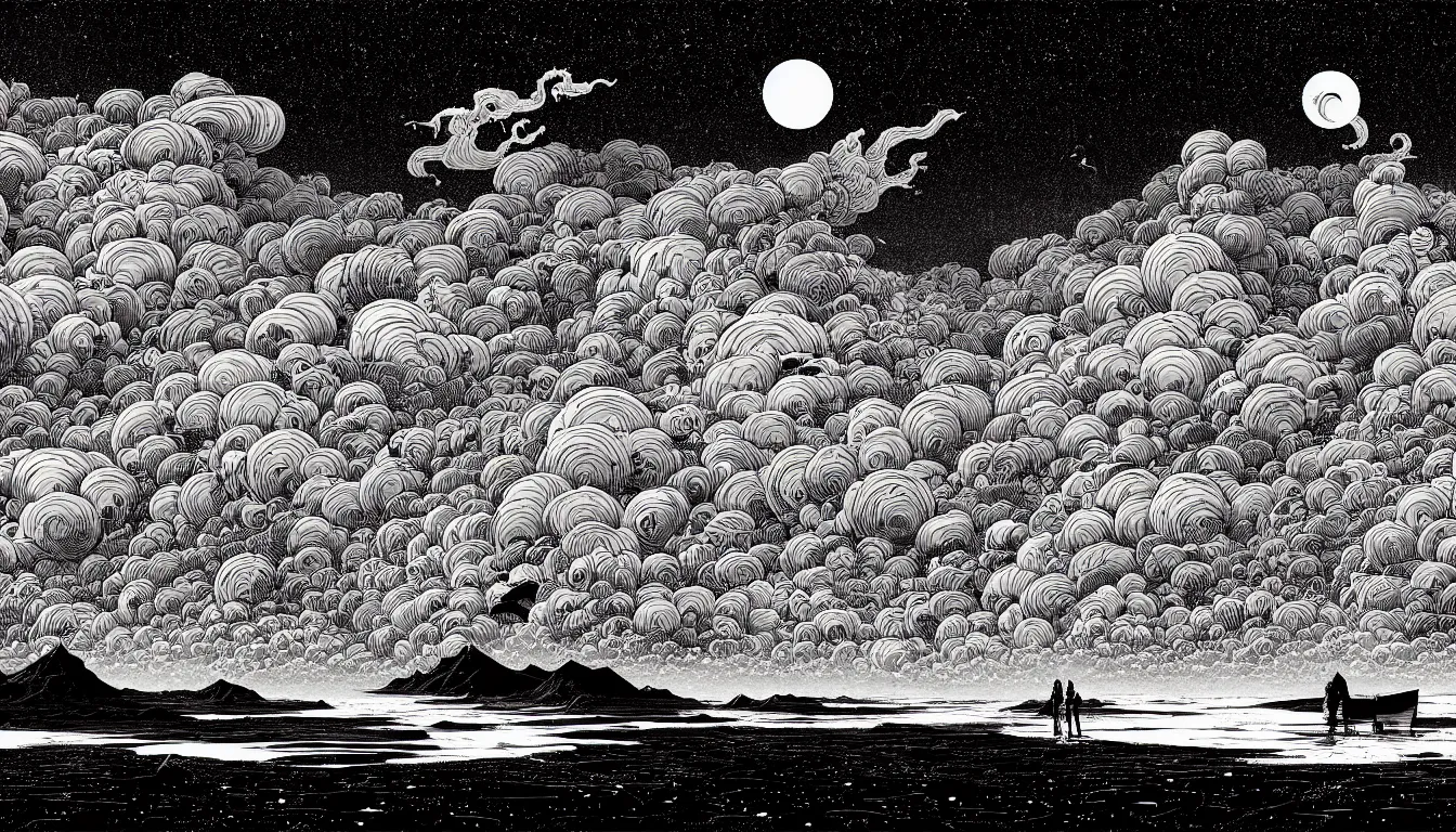 Image similar to storm chasing by nicolas delort, moebius, victo ngai, josan gonzalez, kilian eng