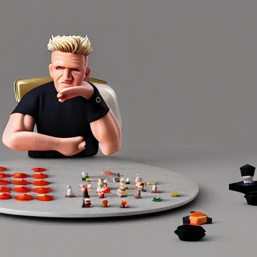 Image similar to plastic miniature boardgame figurine of gordon ramsay, blender, 8 k, octane render, unreal engine, redshift render, trending on artstation, highly detailed