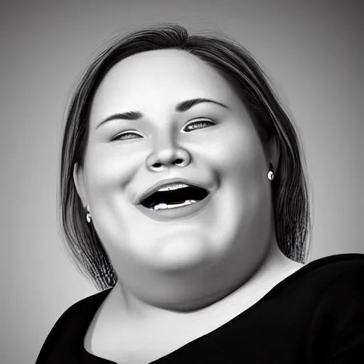 Prompt: photorealistic fat woman smiling