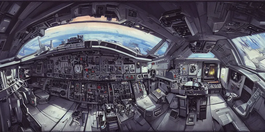 Prompt: interior, wide angle, cockpit of an futuristic gothic crusader spaceship,, art jacek malczewski