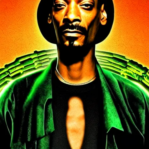 Image similar to snoop dogg as neo from the matrix, movie poster, highly detailed, matrix background