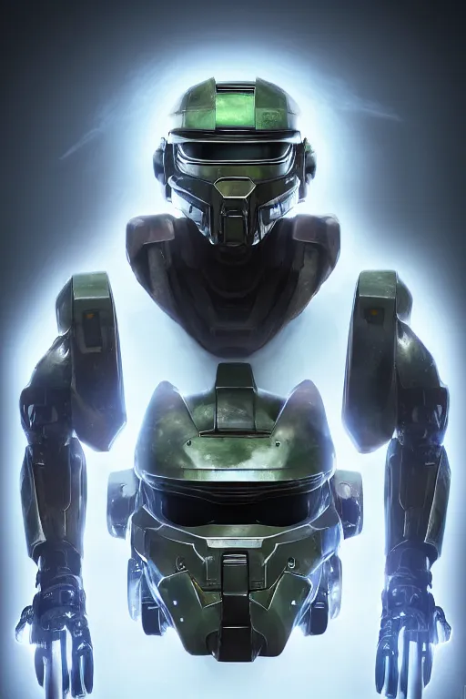 Image similar to robot ninja mask helmet halo master chief radiating a glowing aura global illumination ray tracing hdr fanart arstation by ian pesty and katarzyna da „ bek - chmiel