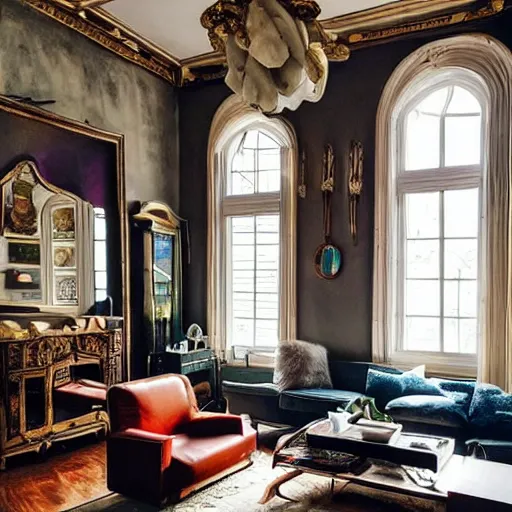 Image similar to a living room filled with furniture and lots of windows, featured on pexels, maximalist, hall of mirrors