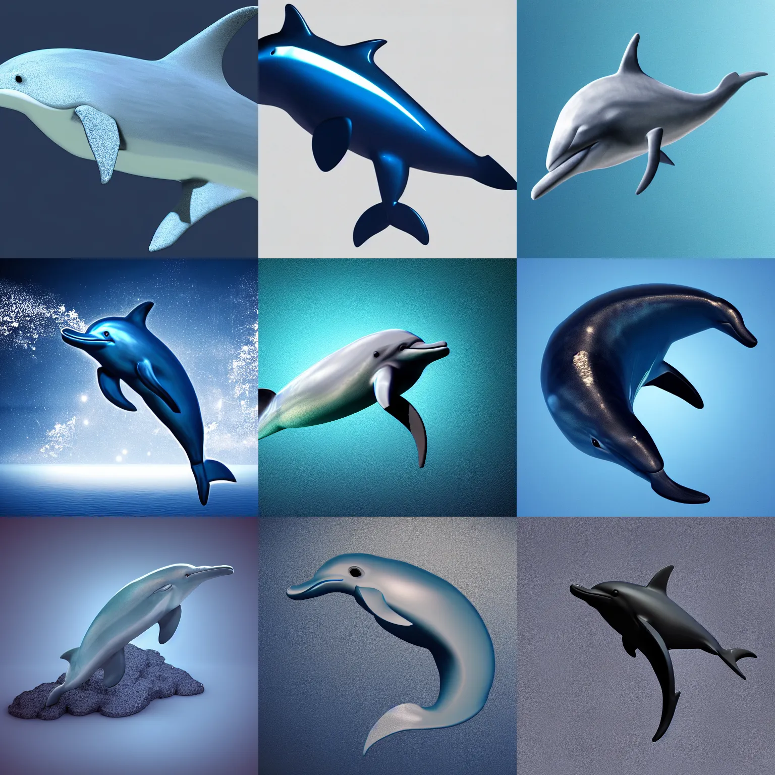 Prompt: 3D render of dolphin on dark blue background