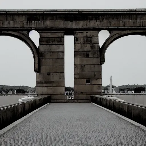 Prompt: a obelisk on a bridge in france. overcast sky, grainy.