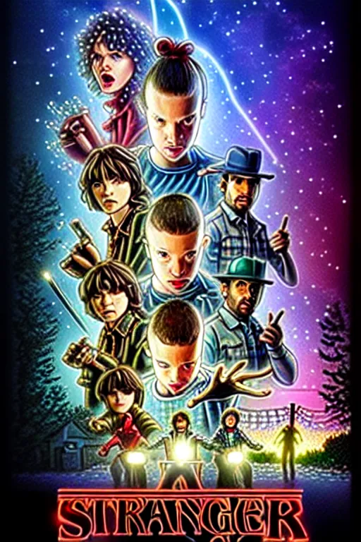 Image similar to animated version of Stranger Things poster by Matt Groening, cartoon, high resolution, hyper detailed, intricate, illustrated, dramatic lighting !n-9