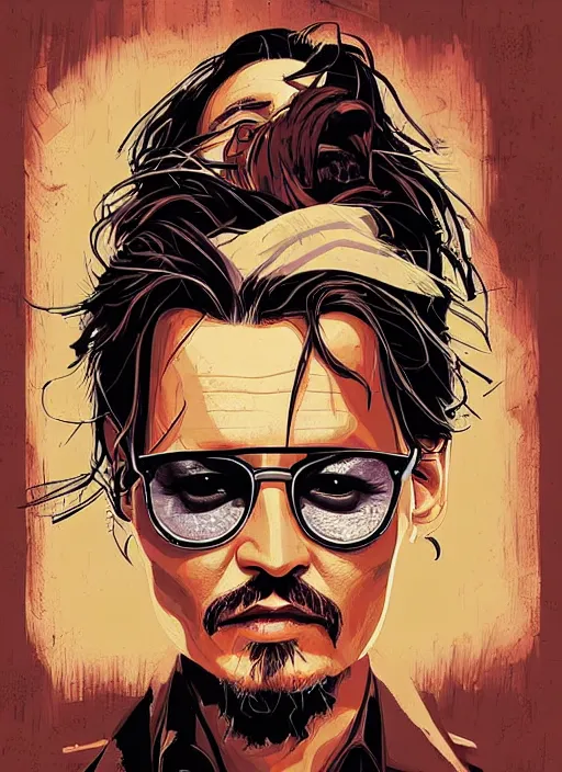 Prompt: highly detailed delirium face portrait of johnny depp by petros afshar, tom whalen, laurie greasley, war face by greg rutkowski