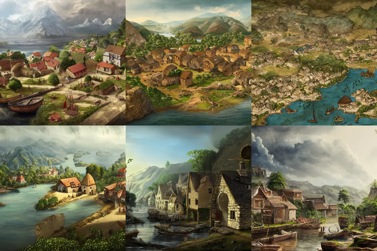 Prompt: my village in 1 7 3 2, strong imagery, highly detailed, illustration, highly detailed water colour 8 k, cinematic lighting, hd, high detail, atmospheric, trending on artstation