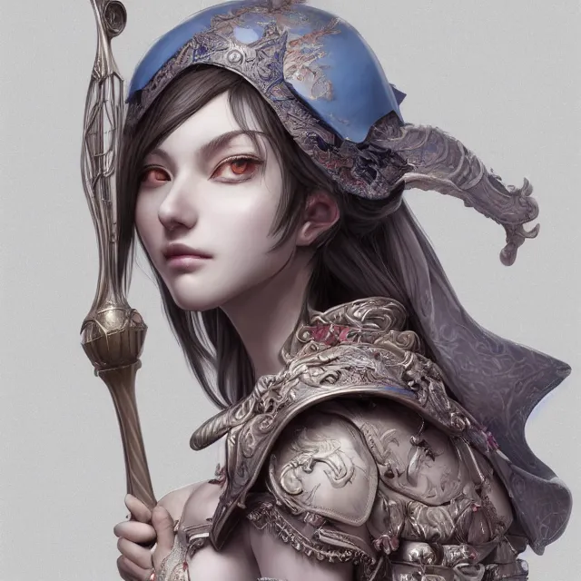 Image similar to studio portrait of neutral good colorful female cleric bard healer as absurdly beautiful, elegant, young skinny gravure idol, ultrafine hyperdetailed face illustration by kim jung gi, irakli nadar, intricate linework, sharp focus, bright colors, octopath traveler, final fantasy, unreal engine highly rendered, global illumination, radiant light, detailed and intricate environment