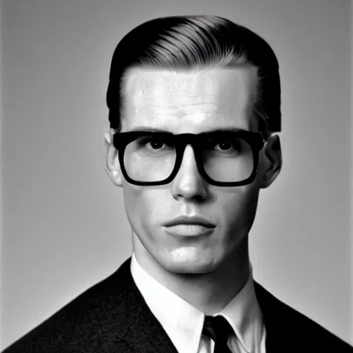 Prompt: A photograph portrait of Jerma985 with slicked back hair wearing 1960s menswear and glasses in the 1960s, taken in the early 1960s, grainy, taken on a 1960s Kodak Camera, realistic, hyperrealistic, very realistic, highly detailed, very detailed, extremely detailed, detailed, digital art, trending on artstation