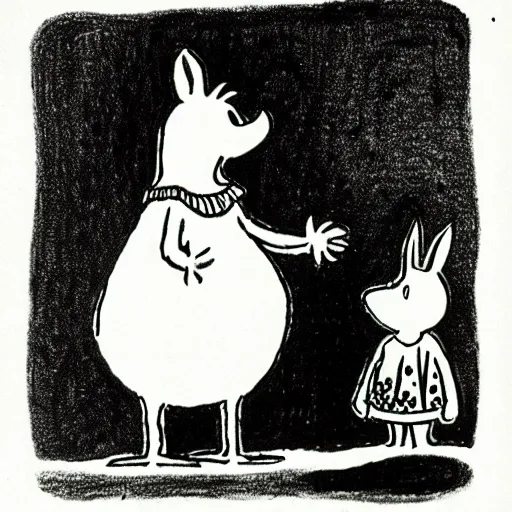 Image similar to moomins, ink, by tove jansson