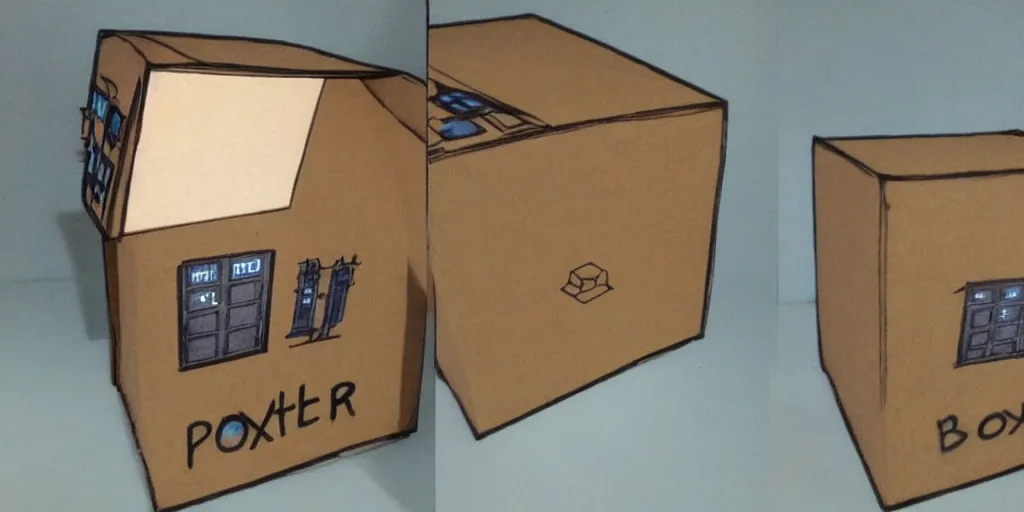 Prompt: the box is bigger on the inside. photorealistic