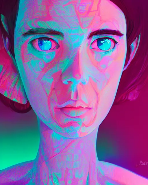 Image similar to lsd, acid trip, a beautiful woman, dramatic lighting, by ilya kuvshinov, lois van baarle, digital painting, ultra detailed colorful intricate repeating geometric fractals in the background by moebius, beeple, 4 k, artstation