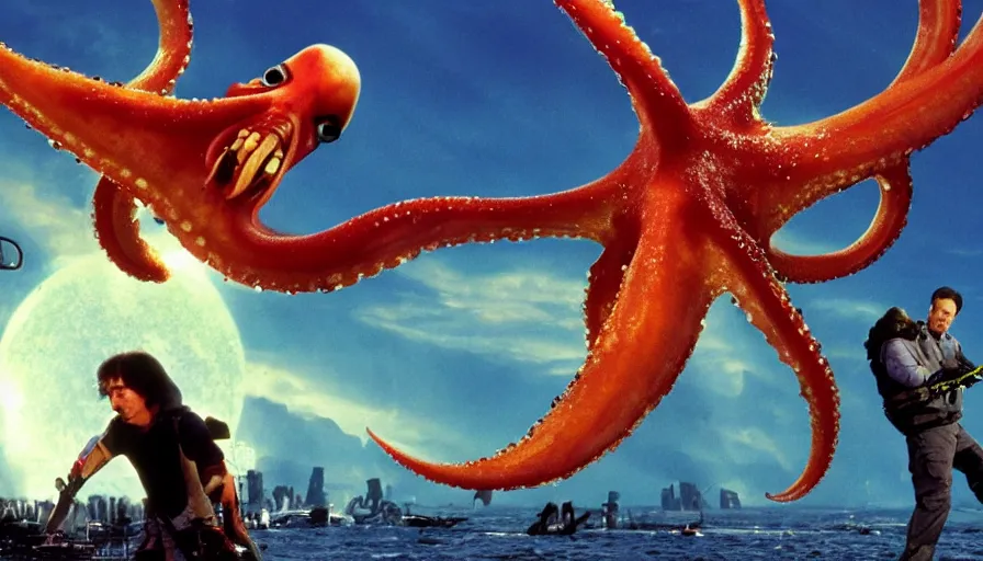 Image similar to Big budget movie by James Cameron about a squid attacking Tokyo