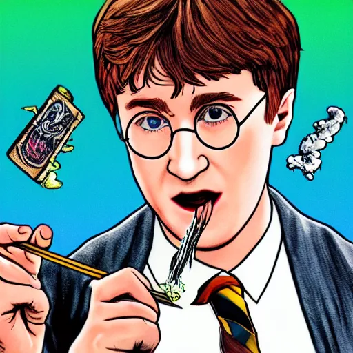 Prompt: A Hyperdetailed Award Wrinning Coloured Sketch Masterpiece of Harry Potter smoking a joint, 8k