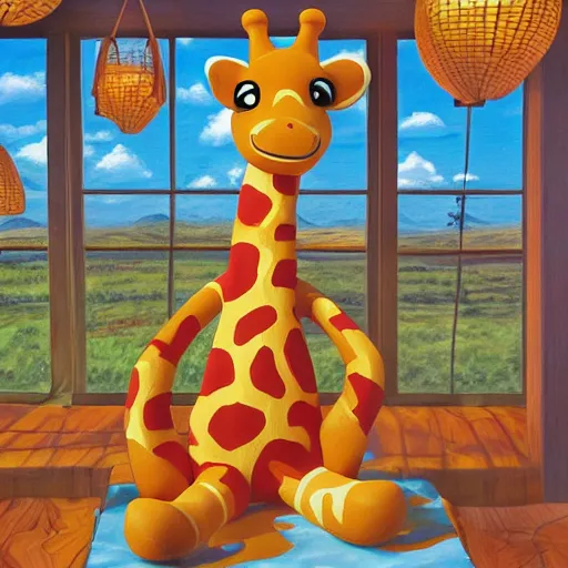 Prompt: Geoffrey the giraffe Toys”R”Us mascot, dynamic lighting, cinematic, establishing shot, extremely high detail, shining, photo realistic, cinematic lighting, intricate line drawings, 8k resolution, oil painting on canvas