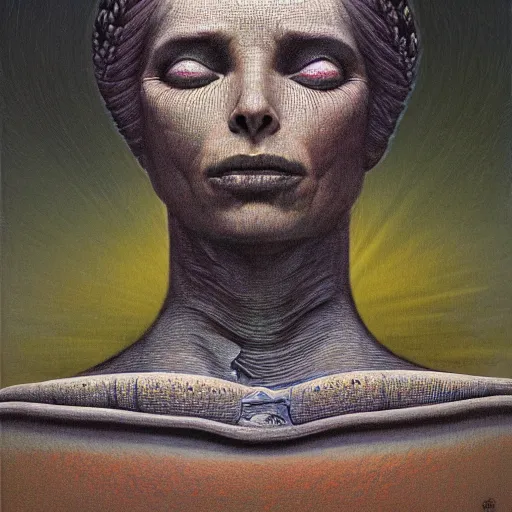 Prompt: The queen of the planet Venus by Zdzislaw Beksinski, Jeffrey Smith and H.R. Giger, oil on canvas, 8k highly professionally detailed, trending on artstation