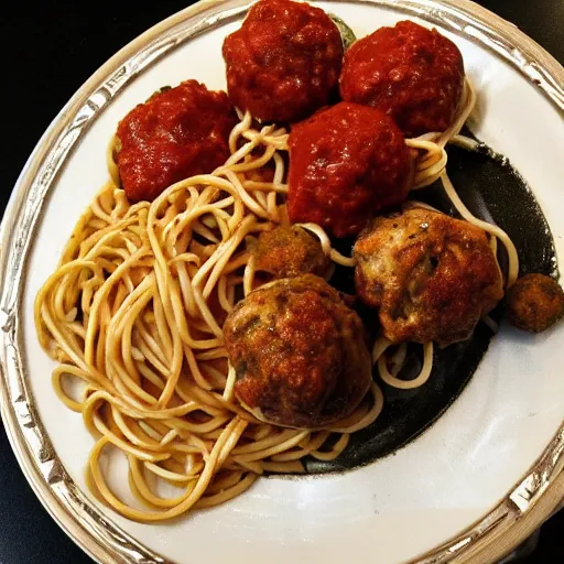 Prompt: an octopus and a pirate squid share a romantic plate of spaghetti and meatballs, in the style of Disney's Lady and the Tramp, cartoon,