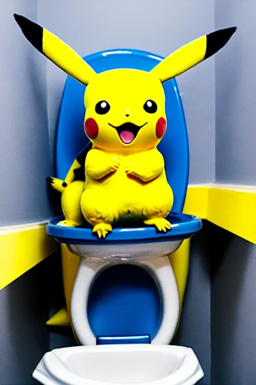 Image similar to pikachu sitting on a toilet