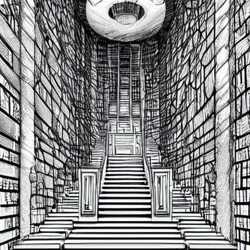 Image similar to a huge bright maze of many doorways and lots of stairs, many doorways, inside a giant mansion, artstation, Junji Ito, epic composition