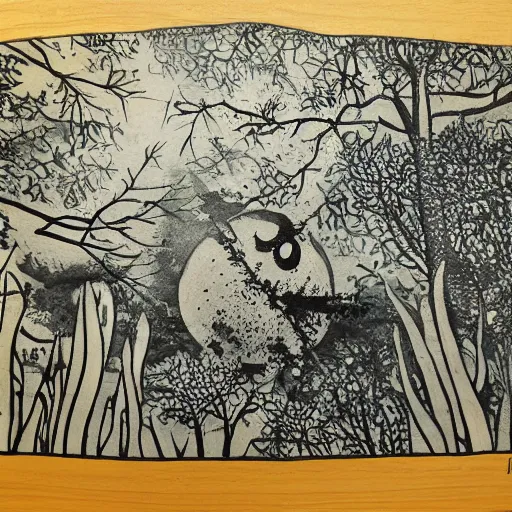 Image similar to zen, forest, flounders, ink