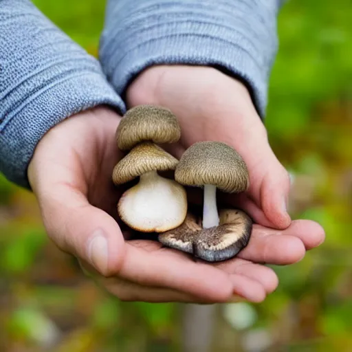 Image similar to hands holding a mushroom with slug texure