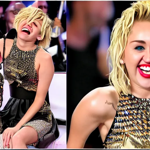 Prompt: Miley Cryus laughing out loud