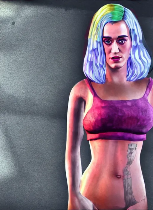 Image similar to Highly detailed full-body portrait of homeless Katy Perry, in GTA V, Stephen Bliss