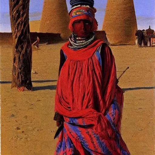 Image similar to tuareg girl in traditional clothes, vasily vereshchagin