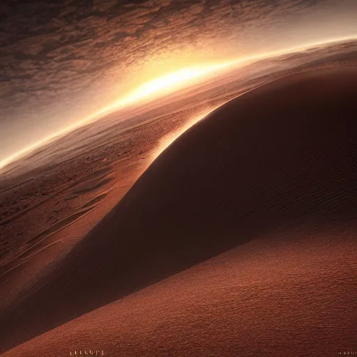 Prompt: spaceship of dune, epic, hyperrealistic photograph of the edge of time, dim volumetric lighting, 8 k, octane beautifully detailed render, extremely hyper detailed, intricate, epic composition, cinematic lighting, masterpiece, trending on artstation, very very detailed, stunning, hdr, smooth, sharp focus, high resolution, award, winning photo, dslr, 5 0 mm