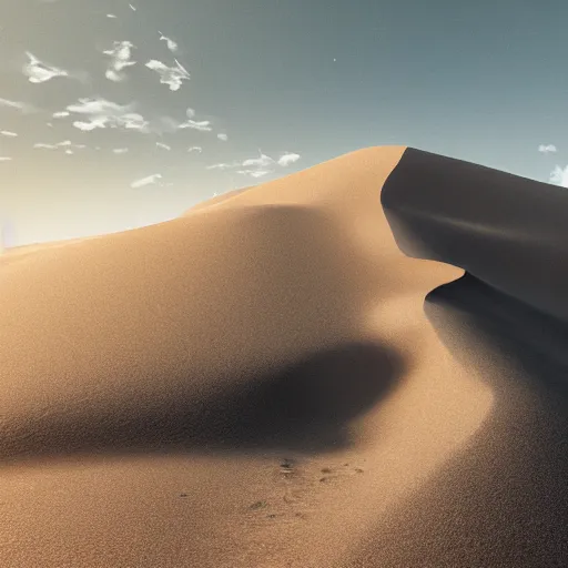 Prompt: a surreal realm of giants, sand dunes, cinematic, ray traced, octane render, cinematic lighting, ultrarealistic, featured on artstation, 8 k uhd artwork