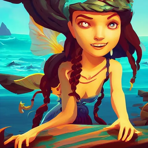 Image similar to painting mermaid treasure on sea of thieves game avatar hero smooth face median photoshop filter cutout vector, behance hd by jesper ejsing, by rhads, makoto shinkai and lois van baarle, ilya kuvshinov, rossdraws global illumination