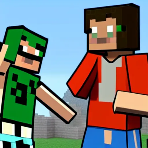 Image similar to Minecraft Steve punching Roblox character