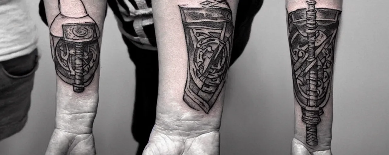 Image similar to Ugly tattoo of Thors Hammer from Nordic mythology