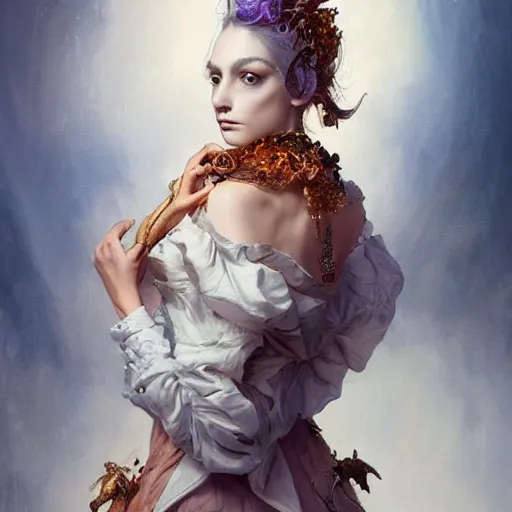 Image similar to A masterpiece portrait of a Incredibly beautiful futuristic high fashion queer model girl with A large luxurious Victorian amber skull necklace. Rococo silk and lace dress. trending on artstation, digital art, by Stanley Artgerm Lau, WLOP, Rossdraws, James Jean, Andrei Riabovitchev, Marc Simonetti, Yoshitaka Amano