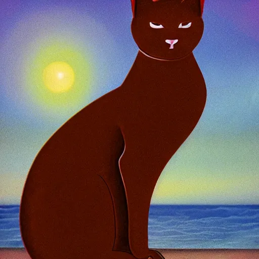 Prompt: sci - fi art of a brown cat by the sea