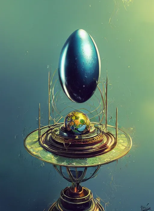 Image similar to faberge - adamant egg and andel shine, hyperrealism, no blur, 4 k resolution, ultra detailed, style of alexander trufanov, ismail inceoglu, tyler edlin, syd mead, carlos schwabe