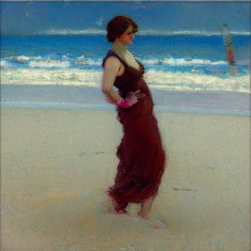 Image similar to woman on the beach, dean cornwell style,