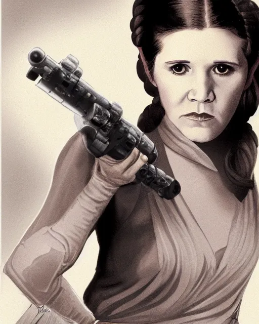 Image similar to carrie fisher in star wars, 1977, digital art, cdx