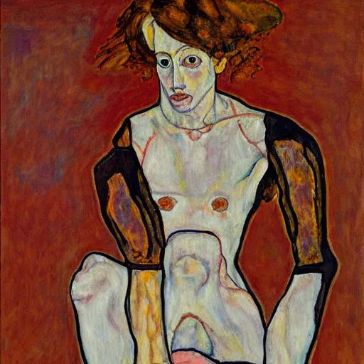 Image similar to a painting in the style of egon schiele.